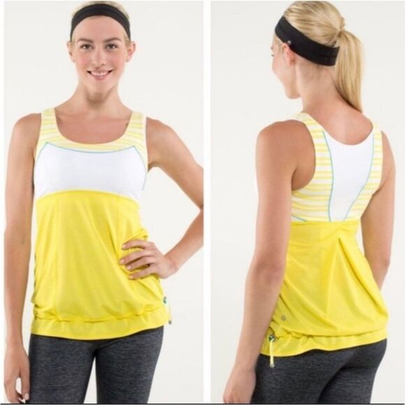 Lululemon Run Ta Ta Topper Tank Top Twin Stripe Sizzle (yellow) White XS Size 4 - Picture 1 of 16